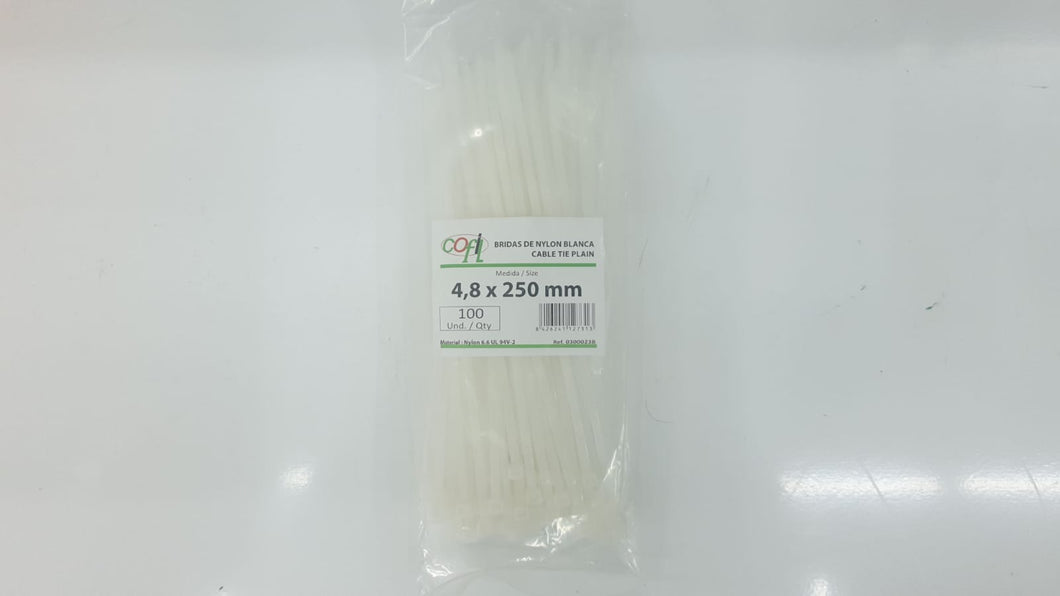BRIDA NYLON BLANCA 4,8X250 (100 unidades)