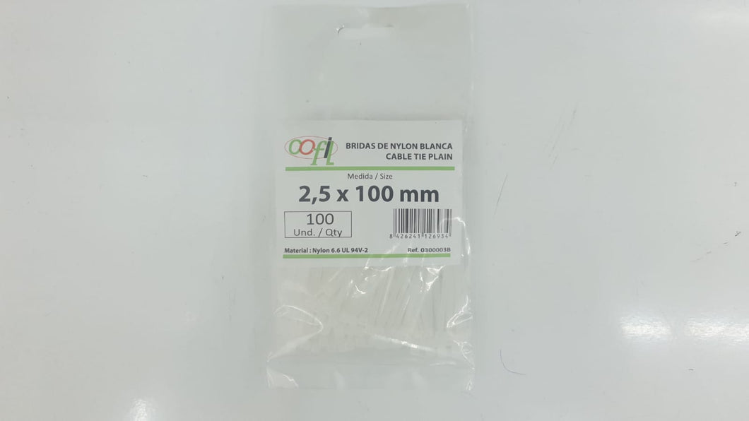 BRIDA NYLON BLANCA 2,5X100 (100 unidades)