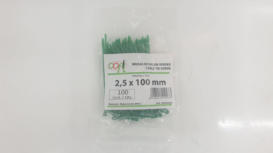 BRIDA NYLON VERDE 2,5X100 (100 unidades)